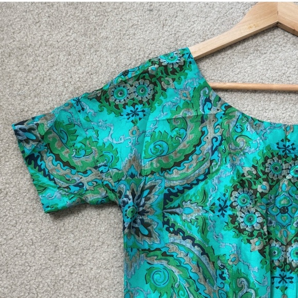 J Crew Rock The Casbah Romper 100% Silk Shorts One Piece Short Sleeve Green Sz 4 - Picture 4 of 15